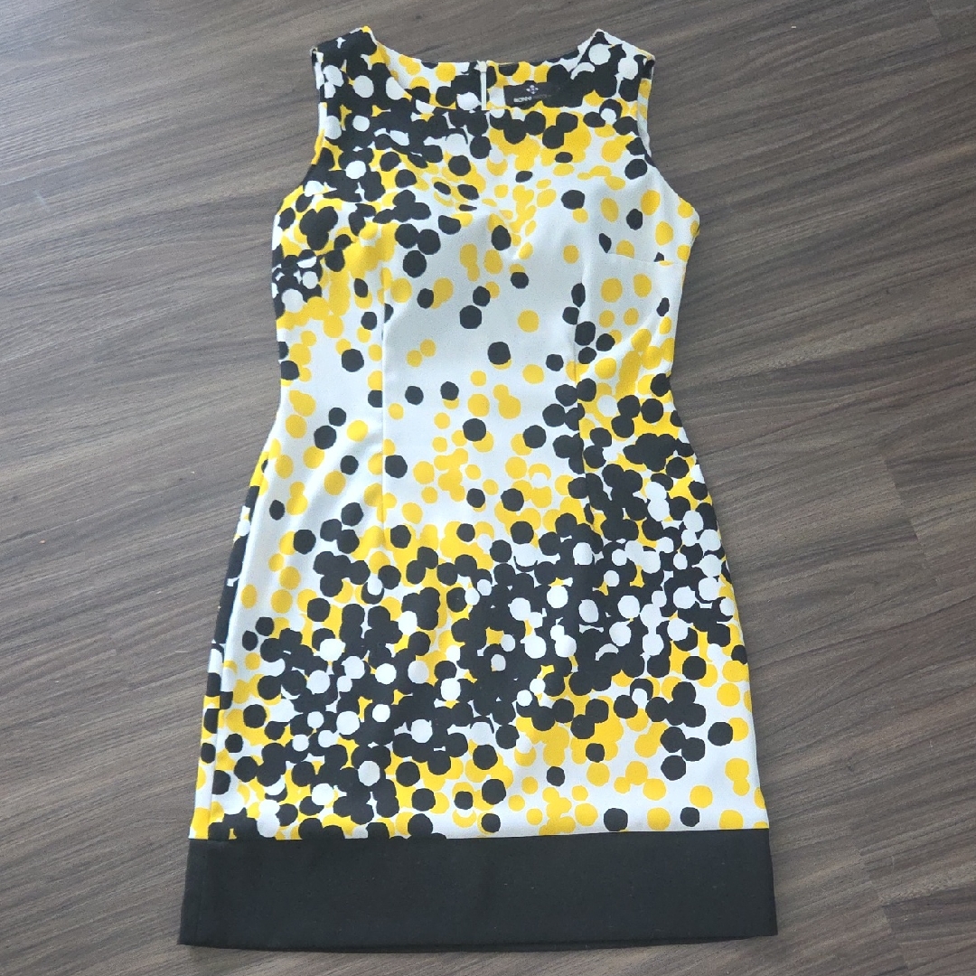 Sleeveless Ronnie Nicole Yellow And Black Polka Dot Dress